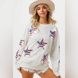 BiBi American Flag Sequin Star Sweatshirt